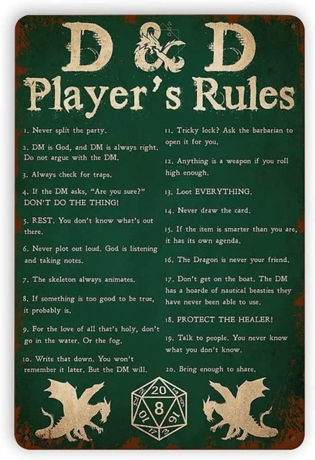 Player's Rules Metal Tin Sign Wall Art Home Decor Kitchen Poster Cafe Pub Plaque 8x12 Inch