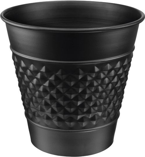 Monarch Abode Handcrafted Metal Geometric Embossed Black Wastebasket Trash Bin