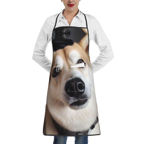 TOMPPY Animal Dog Photo Printed Apron Waterproof Kitchen Apron For Women Adjustable Waist Cooking Apron With Pockets Suitable For Home Kitchen Cooking Waitress Chef Grill Apron