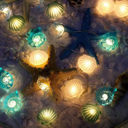 Kitstar Sea Beach Shell Starfish Seahorse 30LEDs String Lights 10ft Nautical Theme Decor for Bedroom Baby Shower Birthday Party Party Indoor Decorations, Battery Operated Green