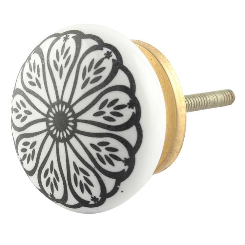 Indian Shelf 4 Pack Kids Drawer Pulls|Daisy Flat Floral Farmhouse Kitchen Knobs|Single Hole Cabinet Knobs Black|Unique Drawer Knobs Ceramic|Dresser Knobs Nursery|Pulls & Knobs for Kitchen Cabinets