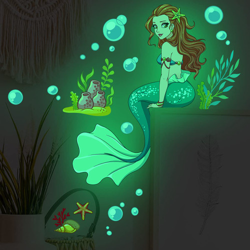 Prabahdak Glow in The Dark Mermaid Wall Sticker Glowing Under The Sea Wall Decals Removable Watercolor Ocean Animal Stickers for Kids Baby Nursery Boys Bedroom Decoration Prabahdak Glow in The Dark Mermaid Wall Sticker Glowing Under The Sea Wall Decals Removable Watercolor Ocean Animal Stickers for Kids Baby Nursery Boys Bedroom Decoration