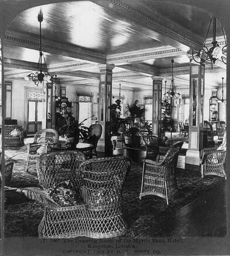 HistoricalFindings Photo: The Drawing Room of The Myrtle Bank Hotel,Kingston,Jamaica,c1904,Wicker Chairs