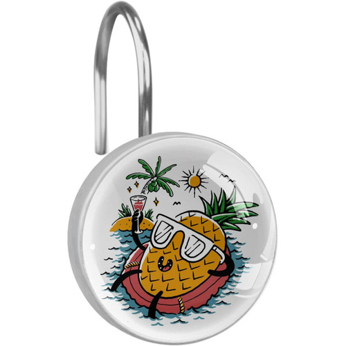 LAIYUHUA Pineapple Pattern Shower Curtain Hooks Stainless Steel Decorative Shower Curtain Hooks for Bathroom Shower Rods Curtains Set of 12 (100% Rust Proof)