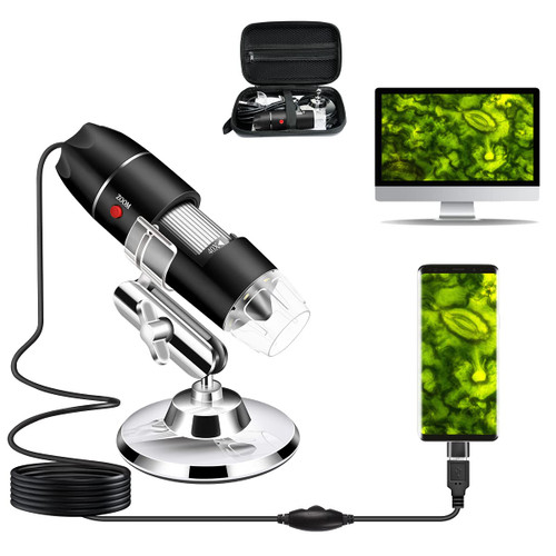 USB Microscope Camera 40X to 1000X, Cainda Digital Microscope with Metal Stand & Carrying Case, Compatible with Android Windows Linux Mac, Portable Microscope Camera for Kids Students Adults (Black)
