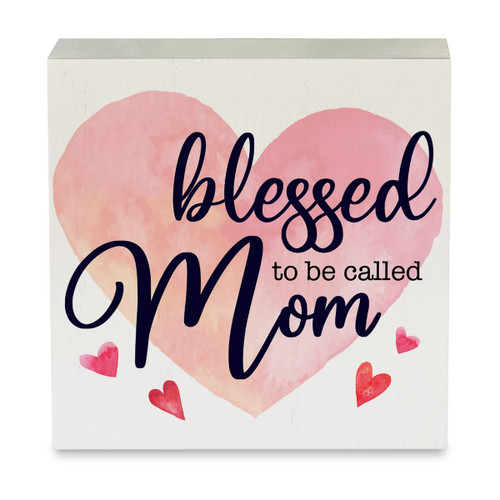 Country Blessed to Be Called Mom Wood Box Sign Rustic Mother Wooden Box Sign Decorative Sign Block Plaque for Home Bedroom Desk Table Shelf Decor 5"x 5"