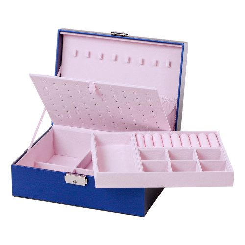 Kendal Jewelry Box for Women Girls, 2 Layer Jewelry Organizer Case, Lockable PU Leather & Soft Velvet Lined Portable Travel Jewelry Storage for Earrings Bracelets Rings Necklaces (Dark Blue) Kendal Jewelry Box for Women Girls, 2 Layer Jewelry Organizer Case, Lockable PU Leather & Soft Velvet Lined Portable Travel Jewelry Storage for Earrings Bracelets Rings Necklaces (Dark Blue)
