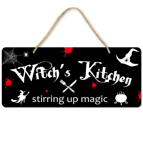 Uflashmi Witches Kitchen Sign, Halloween Kitchen Wall Decor Signs, Unique Halloween Witches Kitchen Sign for Wall Decorations, Metal, 13.7x6 Inches