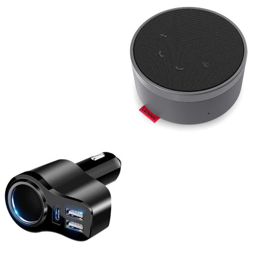 BoxWave Car Charger Compatible with Lenovo Go Wired Speakerphone (Car Charger by BoxWave) - XtraPower PD Car Charger (18W), Car Charger with Two USB Ports & One Type-C Port - Jet Black