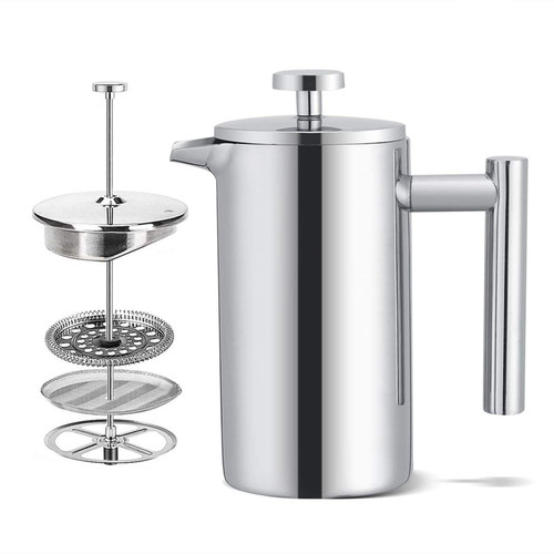 French Press Maker, 350ML Double French Press Wall Stainless Steel Coffee Maker French Press Tea Pot with Filter French Press Maker, 350ML Double French Press Wall Stainless Steel Coffee Maker French Press Tea Pot with Filter