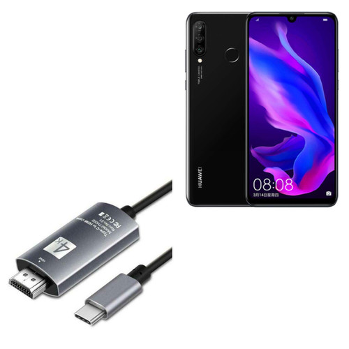 BoxWave Cable Compatible with Huawei P30 Lite - SmartDisplay Cable - USB Type-C to HDMI (6 ft), USB C/HDMI Cable for Huawei P30 Lite - Jet Black