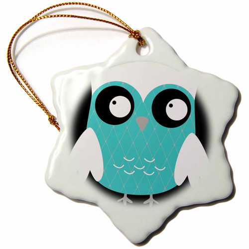 3dRose Anne Marie Baugh Owls - Cute Bright Blue Diamond Patterned Owl - Ornaments (orn-61029-1)