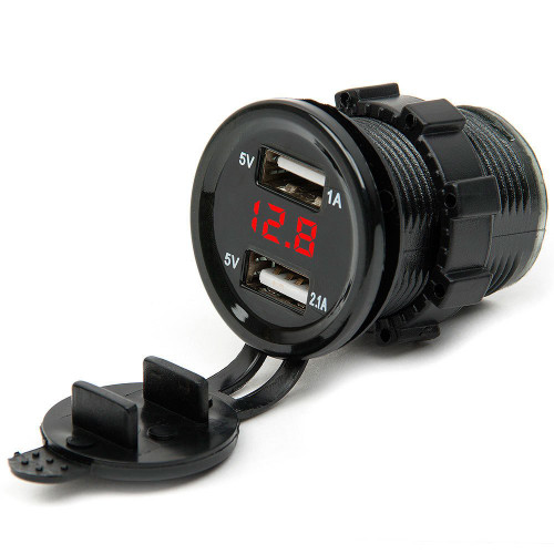 Davitu Cables, Adapters & Sockets - Car-Charger 12V DC Motorcycle Cars 3.1A Dual USB LED Socket Voltage Voltmeter Panel Car Charger @010