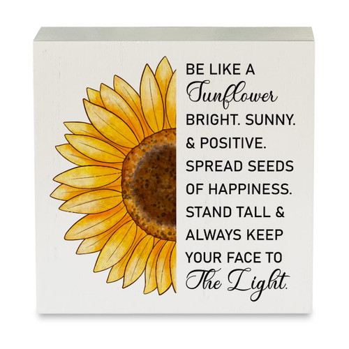 Country Sunflower Wood Box Sign Rustic Be Like a Sunflower Bright Wooden Box Sign Decorative Sign Block Plaque for Home Desk Table Shelf Decor 5"x 5"