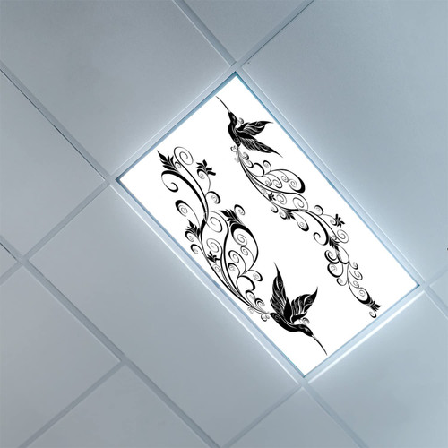 Fluorescent Light Covers for Ceiling Light Diffuser Panels-Hummingbirds Pattern-Light Filters Ceiling LED Ceiling Light Covers-2ft x 4ft Drop Ceiling Fluorescent Decorative,Black White