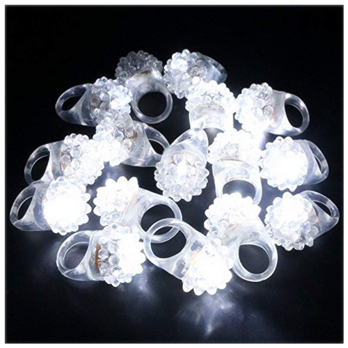 LACGO LED Flashing Bumpy Rings, Novelty Party Favor Cold White LEDs Soft Rubber Ring, Soft Rubber Clear Ring White LED Flashing Jelly Bumpy Rings for Home Party Night, One Size Fits All(Pack of 60)