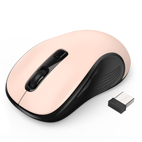 Deeliva Wireless Mouse, Computer Mouse Wireless 2.4G USB Cordless Mouse with 3 Adjustable DPI, 6 Buttons, Ergonomic Portable Silent Mice for Laptop PC Computer Mac Chromebook (Light Pink)