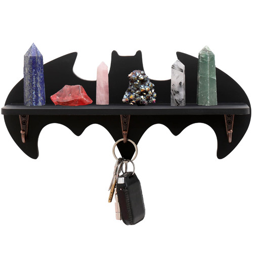 HYLEHE Bat Shelf Crystal Shelf Wall Mounted Floating Shelves-Hanging Floating Wooden Shelves for Goth Home Bedroom or Bathroom-Witchy Room Decor for Crystal Keys