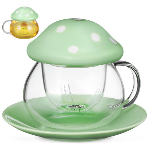 NOLITOY Mushroom Cup Cute Mushroom Tea Cup Glass Coffee Cup with Filter Infuser and Lid Mushroom Mug with Ceramic Coaster Milk Coffee Cups Teapot for Loose Leaf Tea Mushroom Decor NOLITOY Mushroom Cup Cute Mushroom Tea Cup Glass Coffee Cup with Filter Infuser and Lid Mushroom Mug with Ceramic Coaster Milk Coffee Cups Teapot for Loose Leaf Tea Mushroom Decor