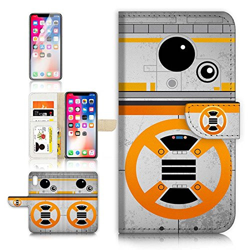 ( For iPhone X ) Flip Wallet Case Cover & Screen Protector Bundle! A8488 Starwars BB8