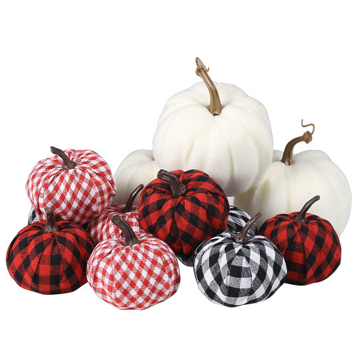 12 Pack Fake White Pumpkins, Buffalo Plaid Pumpkin Decor, Artificial Velvet Mini Pumpkin for Halloween Thanksgiving Fall Harvest Decoration 12 Pack Fake White Pumpkins, Buffalo Plaid Pumpkin Decor, Artificial Velvet Mini Pumpkin for Halloween Thanksgiving Fall Harvest Decoration