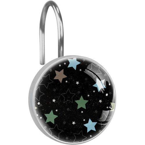 Shower Curtain Hooks, Rust Proof Decorative Shower Curtain Hooks Hangers for Bathroom Curtains, Clothing, Star Pattern Cartoon Black Lovely
