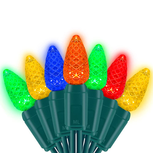 FOKATOM C3 Faceted Christmas Mini Light Set 120V UL Indoor/Outdoor Use Green Wire String Lights for Garden Christmas Tree Patio Lawn Party Home Certified 50 Count LED Lights17 Feet (Multi-Colored)