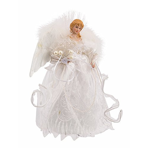 Kurt Adler 12-Inch White and Silver Fiber Optic LED Angel Treetop Kurt Adler 12-Inch White and Silver Fiber Optic LED Angel Treetop