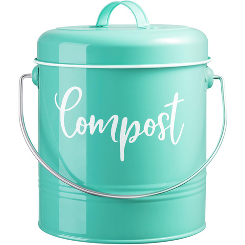 Teal Compost Bin Kitchen - 1.3 Gallon Turquoise Kitchen Compost Bin Countertop - Indoor Countertop Compost Bin with Lid - Rust Proof Compost Bucket - Teal Kitchen Decor and Accessories