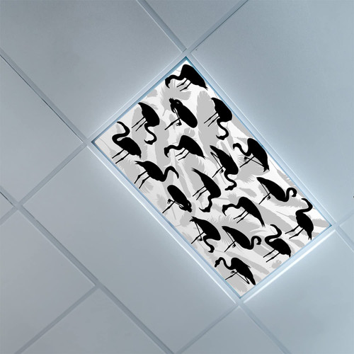 Fluorescent Light Covers for Ceiling Light Diffuser Panels-Flamingo Pattern-Light Filters Ceiling LED Ceiling Light Covers-2ft x 4ft Drop Ceiling Fluorescent Decorative,Black Pale Grey White