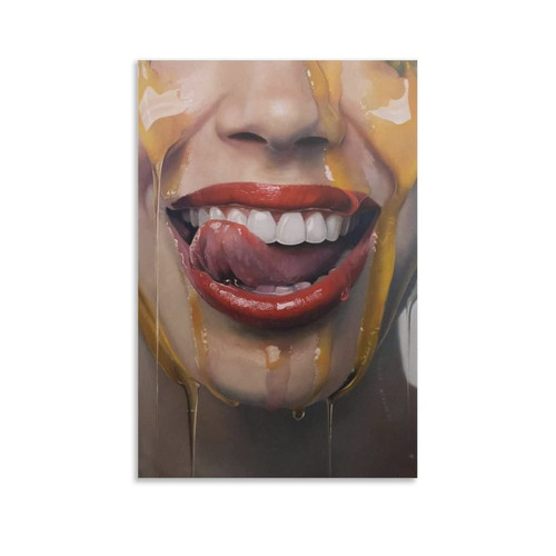 ToMart Art Poster Red Lips White Teeth Honey Poster Home Decoration Canvas Painting Wall Art Poster for Bedroom Living Room Decor 08x12inch(20x30cm) Unframe-style