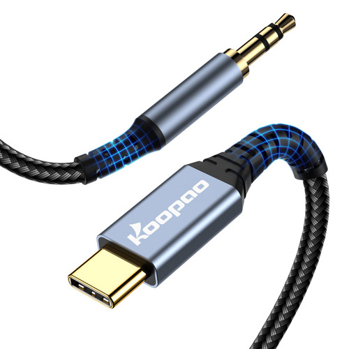 KOOPAO 2 Pack - USB C to 3.5mm Audio Aux Jack Cable, Type C Adapter to 3.5mm Headphone Stereo Cord Car Compatible with i-Pad Pro 2018 Google Pixel 2 3 XL Moto Z and Galaxy Note10+ Huawei HTC