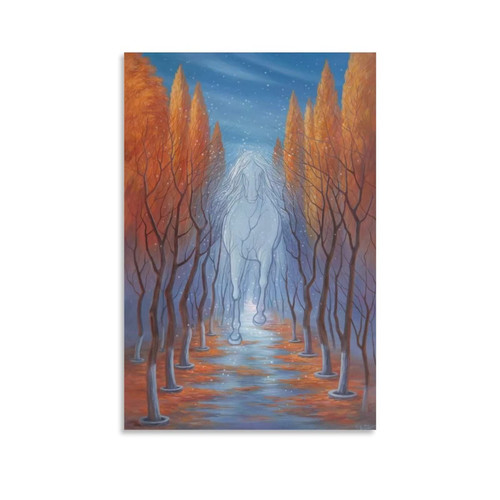 GCOYOZD Horse Running in The Forest Surreal Painting Poster Wall Art Paintings Canvas Wall Decor Home Decor Living Room Decor Aesthetic 08x12inch(20x30cm) Unframe-style