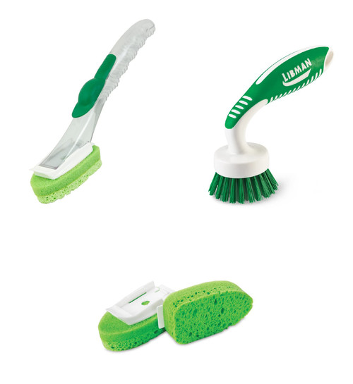 Libman Gentle Touch Foaming Dish Wand Bundle with Curved Kitchen Brush and Two Sponge Refills