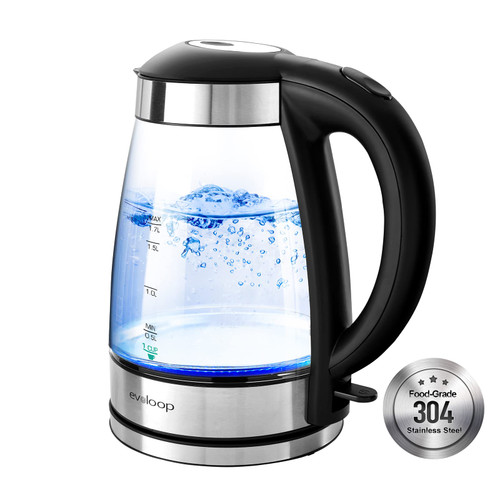 Evoloop Electric Tea Kettle 1.7L Hot Water Boiler, 1500W Glass Water Kettle with Auto Shut-Off & Boil Dry Protection, BPA Free, Cordless Base & LED Indicator Evoloop Electric Tea Kettle 1.7L Hot Water Boiler, 1500W Glass Water Kettle with Auto Shut-Off & Boil Dry Protection, BPA Free, Cordless Base & LED Indicator