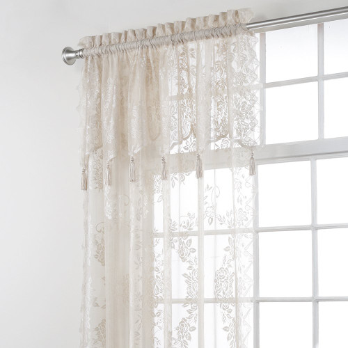 Stylemaster Home Products Carly Lace Panel with Attached Valance, 56 in x 84 in, Linen