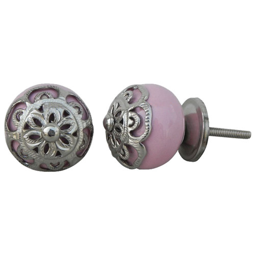 Indian Shelf 2 Pack Girls Dresser Knobs|Strewn Cabinet Pull Knobs|Modern Farmhouse Cabinet Pulls Pink|Kitchen Door Knob Ceramic|Farmhouse Knobs for Cabinets|Flower Knobs for Dresser Drawers