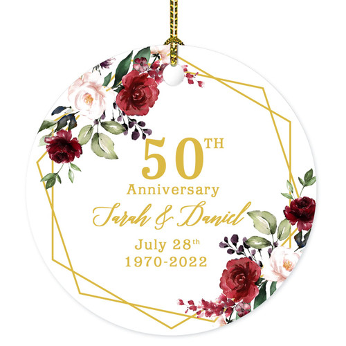 Personalized 40th 50th Anniversary Ornament, Wedding Anniversary Custom Valentine's Day Ornament, Couple Gift Newlywed Couple Ornament, Ornament Gift for Parents Anniversary, Floral, Made in The USA