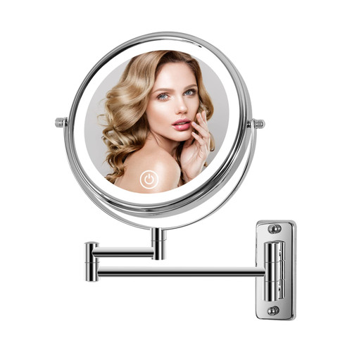 Kacuozx Wall Mounted Lighted Makeup Mirror, Vanity Mirror with Lights,3 Color Lights,Dimmable Touch Screen,Double Sided 1X 10X Magnifying Shaving Mirror for Bathroom (Chrome) Kacuozx Wall Mounted Lighted Makeup Mirror, Vanity Mirror with Lights,3 Color Lights,Dimmable Touch Screen,Double Sided 1X 10X Magnifying Shaving Mirror for Bathroom (Chrome)