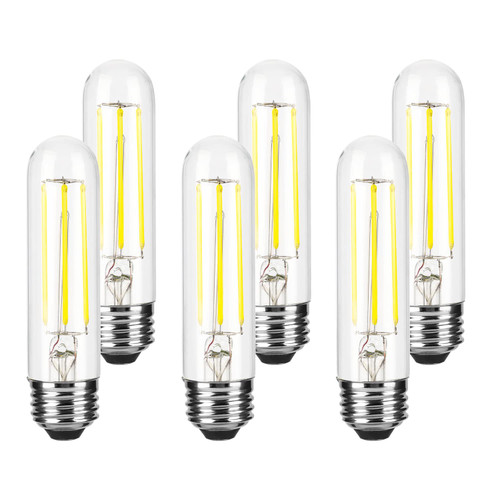 T10 LED Bulbs Warm White 2700K LED Tubular Edison Light Bulbs 6W Dimmable Tube Vintage Led Bulbs 60 Watt Equivalent,E26 Medium Base, LED Filament Retro Bulb for Desk Lamp, Pendant Lights(6-Pack)
