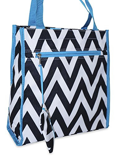 Ever Moda Black Chevron Tote Bag (Teal Blue)