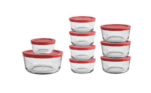 Anchor Hocking SnugFit 18 Piece Glass Food Storage Containers with Lids, Red