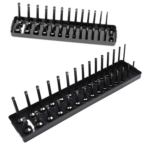 MagiDeal 2pc 3/8" 1/4" Durable Metric SAE Socket Tray Rack Holder Storage Tool Organizer