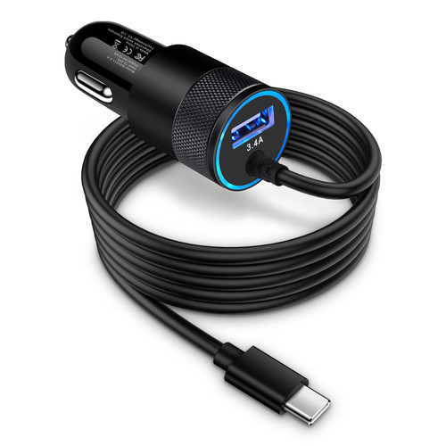 Type C Fast Car Charger for Samsung Galaxy A54/A14/A13/S23 Ultra/S23+/S23/S22 Ultra/S22/S21 FE/S20/S10e/S10/S9/S8/Plus/A73/A53 5G, 3.4A Fast Charging Android Phone Car Charger Adapter 3FT USB C Cable