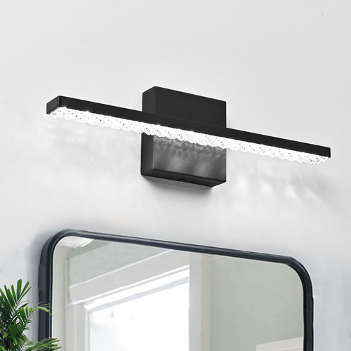 ZHUOER Modern LED Bathroom Vanity Lighting Fixtures Over Mirror 16inch 8W Modern Bath Light Matte Black Wall Lighting Fixture for Bathroom Cool White 6000K