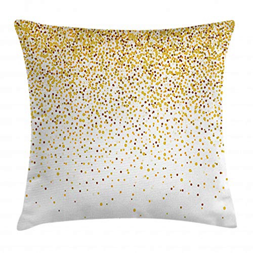 Gold and White Throw Pillow Cushion Cover by Ambesonne, Party Inspired Confetti Like Circles Rounds Ombre Color Design, Decorative Square Accent Pillow Case, 18 X 18 Inches, Brown Orange and Yellow
