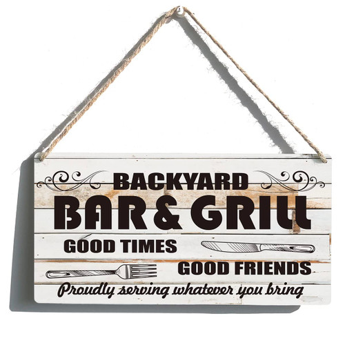 Welcome to the Backyard Sign Gift Farmhouse Backyard Bar & Grill Wooden Hanging Sign Plaque Rustic Wall Art Decor for Home Decoration 12 x 6 Inches