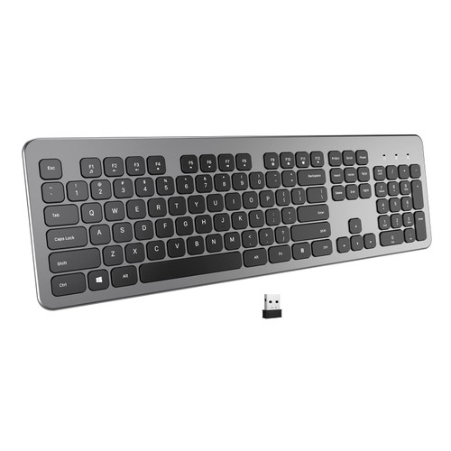 Wireless Keyboard, 2.4G Ergonomic Wireless Computer Keyboard, Enlarged Indicator Light, Portable Full Size PC Cordless USB Keyboard with Numeric Keypad for Laptop, Desktop,Chromebook,Notebook (Grey)