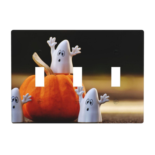 Happy Halloween Cute Ghosts Pumpkin Triple Toggle Decorator Light Switch Receptacle Outlet Wall Plate Covers Electric Receptacle Plug Covers