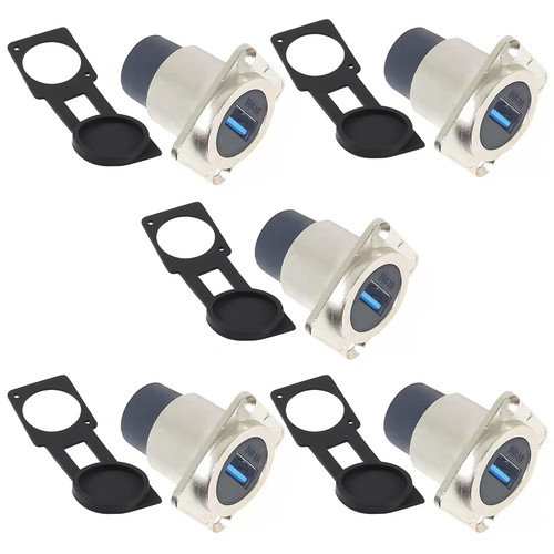ANMBEST 5PCS USB3.0 IP67 Waterproof Connector, Zinc Alloy Housing Panel Mount Female to Female USB Bulkhead Coupler Adapter with Weatherproof Dust Cap (USB3.0)